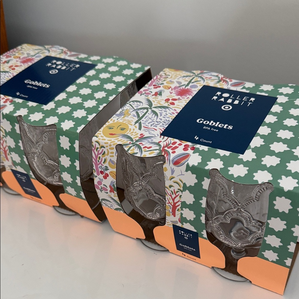 Roller Rabbit Goblets BPA free - set of 4 x2.  Total of 8 goblets.